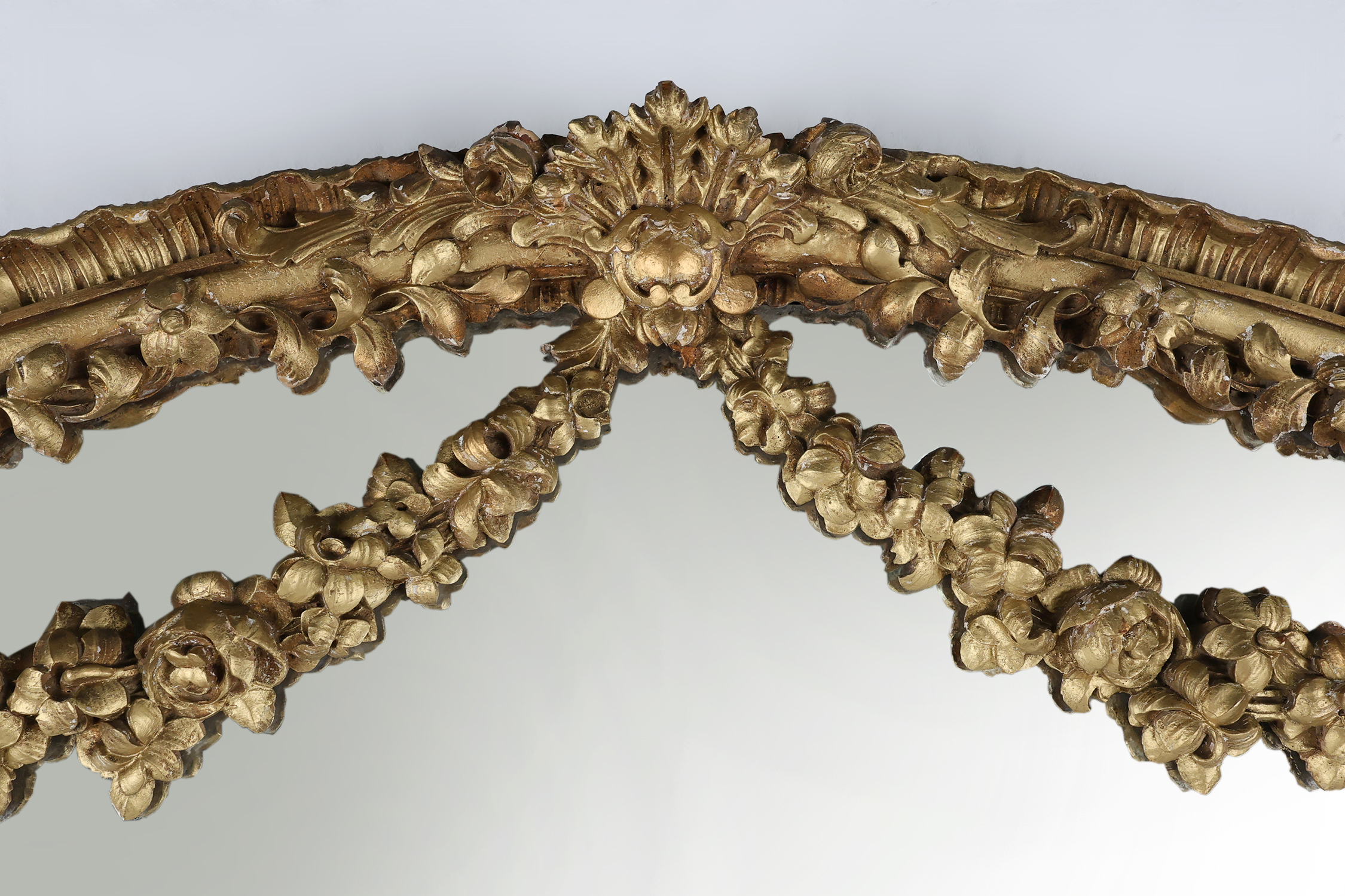 Large baroque decorated chimney mirror in gilted wood, France ca. 1800thumbnail